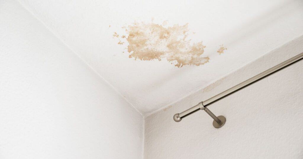 Ceiling water stain indicating roof leak or damage.